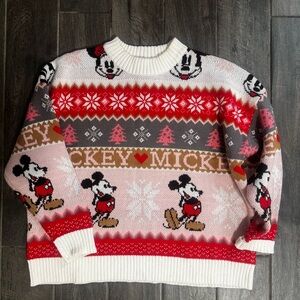 Disney Mickey Mouse Red and White Crewneck Sweater